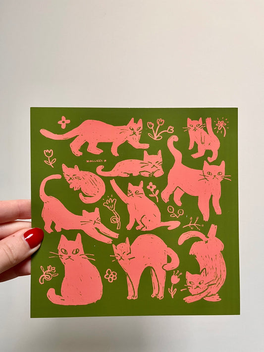 Green and pink cats print