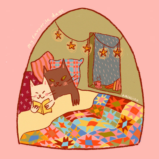 Cosy cat quilt print